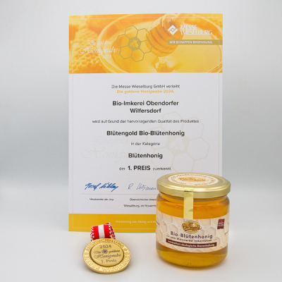 Honigglas mit Urkunde und Medaille