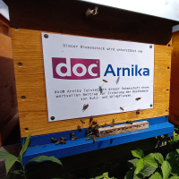 Werbeschild auf Bienenstock