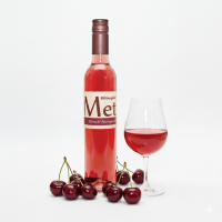 Kirschhonigweinflasche Kirschen und Glas