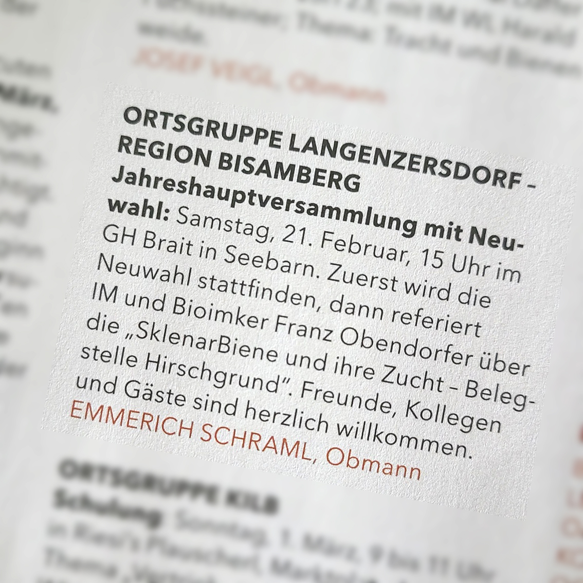 Ankündigung Vortrag Sklenarbiene