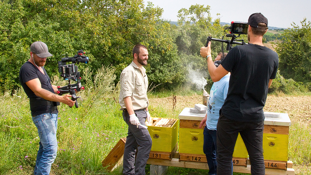 Franz Obendorfer mit Filmteam